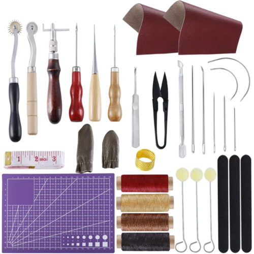 Imzay 34PCS Versatile Leathercraft Tools Set With Awl Waxed Thread Groover  Wool Dauber Leather Kits For