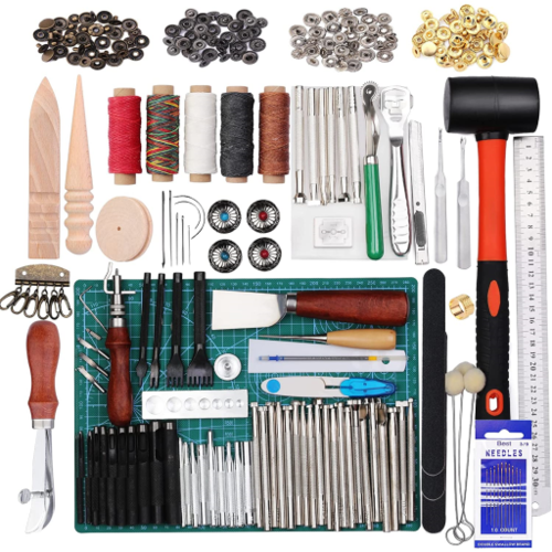 Lokunn 127 Pieces Leather Tool Kit, Leather Work Tool, Leathercraft Tools  and Supplies with Leather Stamping Tools Rivets Kit Prong Punch for Leather  Crafting Beginner Leather Working Kits